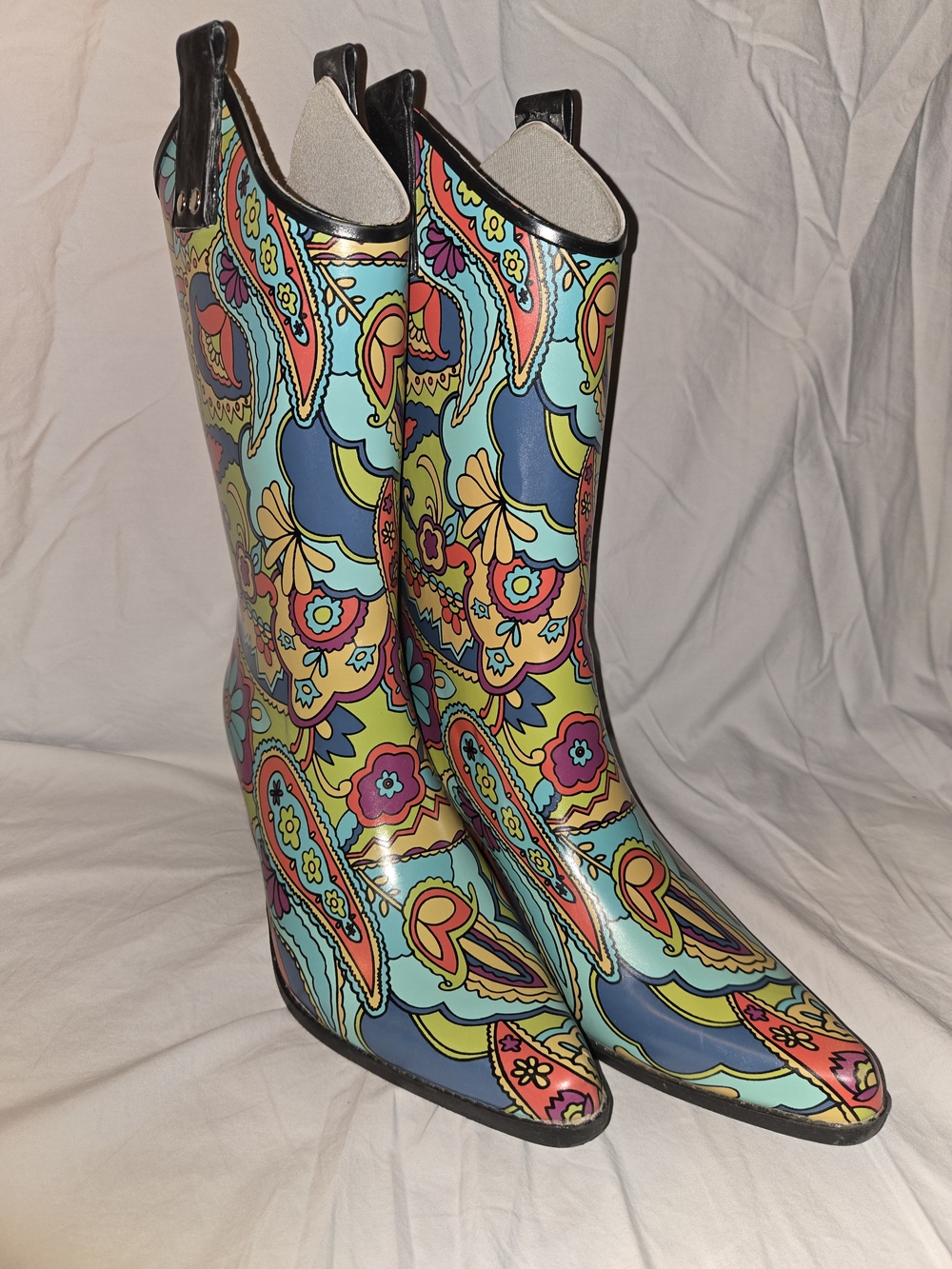 Nomad Yippy Psychedelic Paisley Western Rubber Rain Boots.